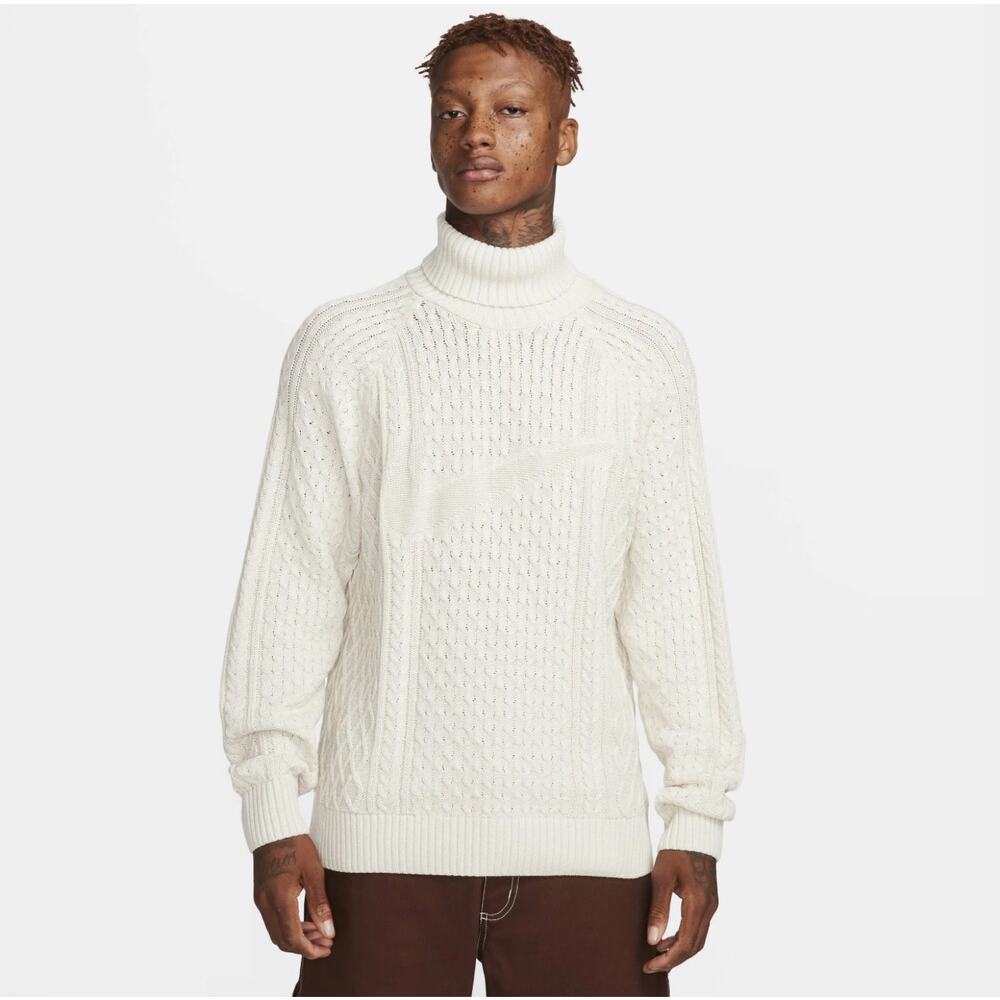 NWT Nike Life Cable Knit Turtleneck Light Bone Sweater Mens‎ Size M (FB7770-072)